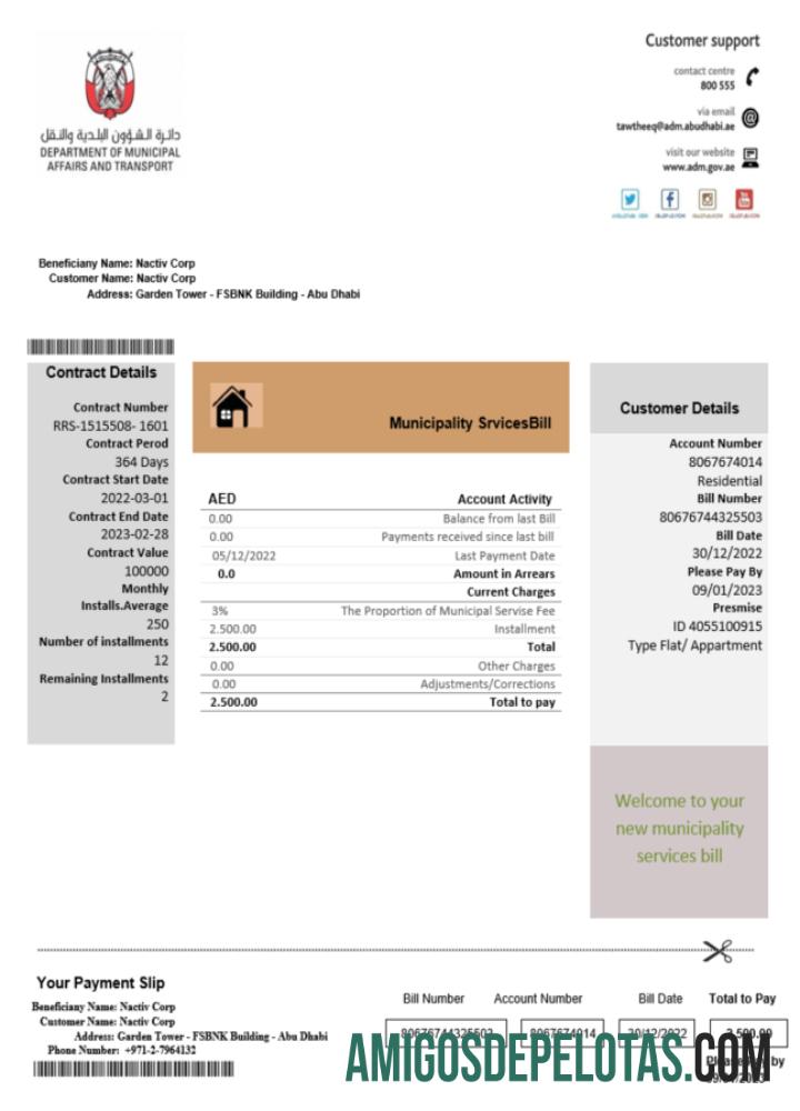 SCR da Lei de Negócios de Serviços Públicos do Município de Emirates Abu Dhabi modelo